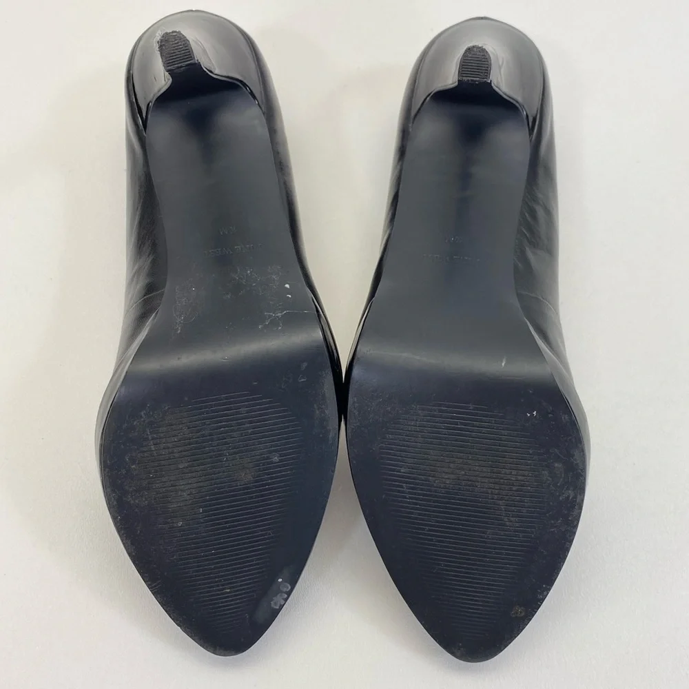 Classic Black Pumps Heels Leather + Patent Leather Heel Preppy Evening Office 10